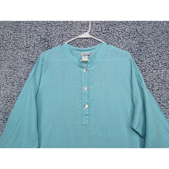Match Point 100% Linen Tunic Blouse Size M Lagenlook Peasant Boho Beachy Blue - Picture 3 of 10